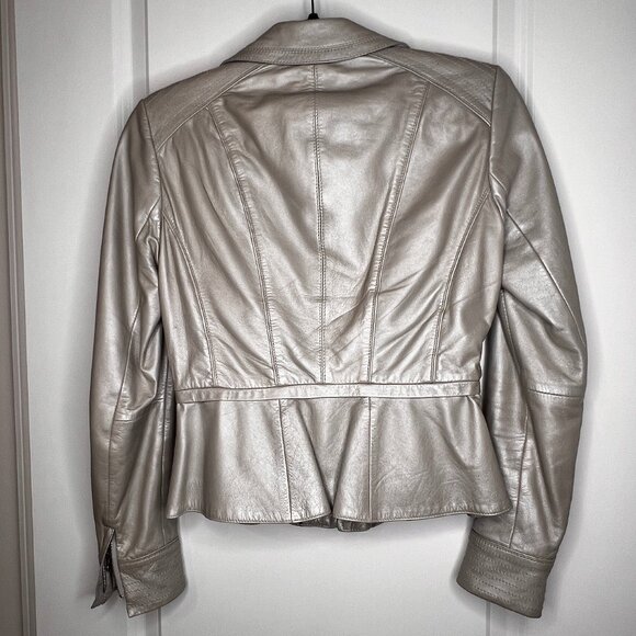 <RARE> Silver Leather Peplum Jacket - WHBM - Picture 3 of 7